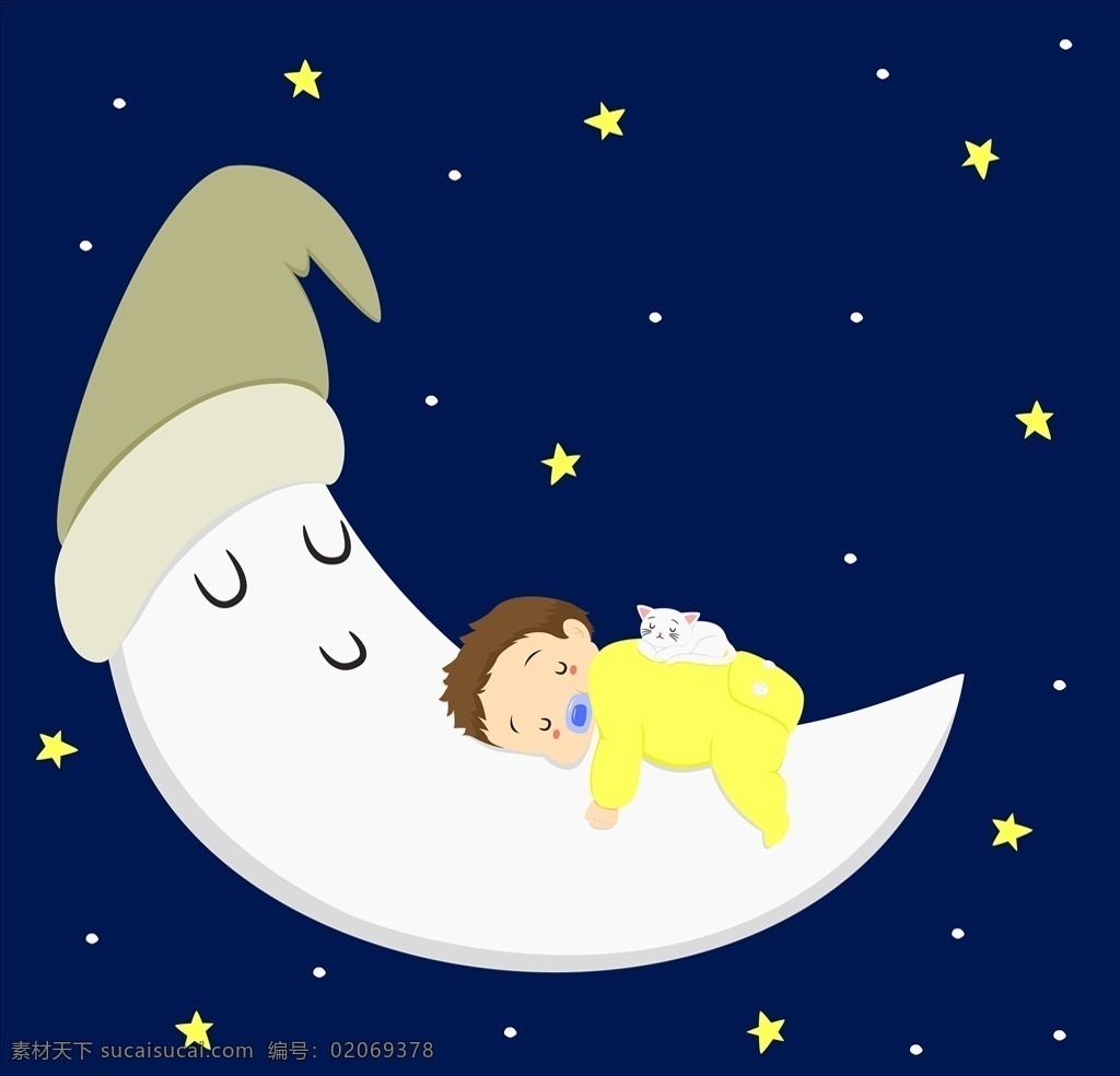 睡觉的月亮 卡通月亮 星星 睡帽 宇宙 月亮 卡通 动漫动画