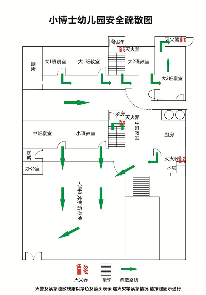 幼儿园 消防 疏散 图 学校 楼层 疏散图 展板 指向图 安全 引导员