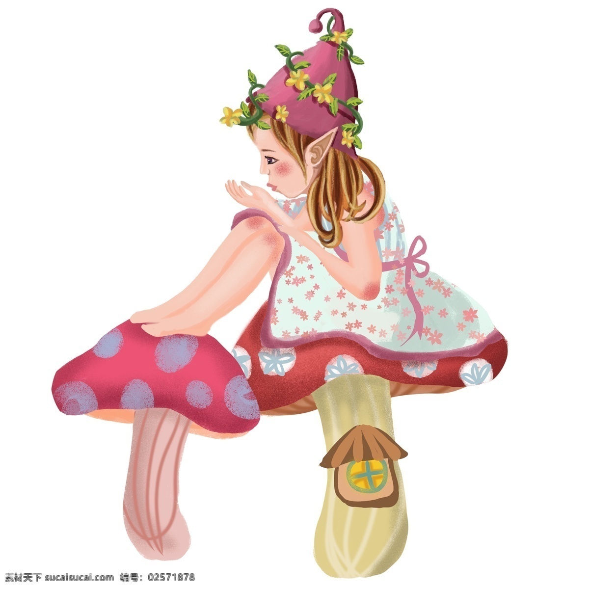 卡通 可爱 风 女孩 插画 人物 元素 时尚 人物元素 免扣素材 透明素材 手绘 蘑菇