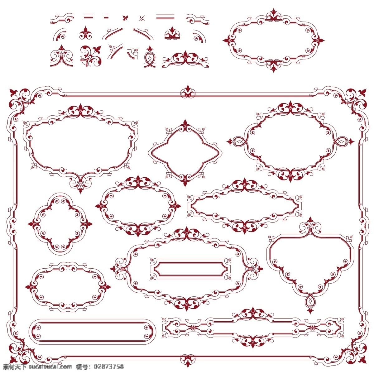 红色 徽章 边框 边角 花边 花纹 欧式 矢量素材 线条 矢量图 花纹花边