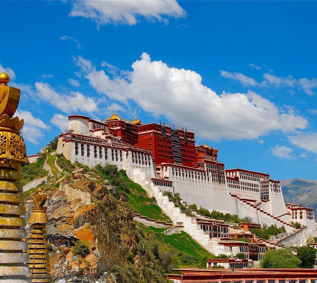 布达拉宫 都市 建筑 壁纸 西藏 蓝天 白云 山 共享 图 自然景观 建筑景观