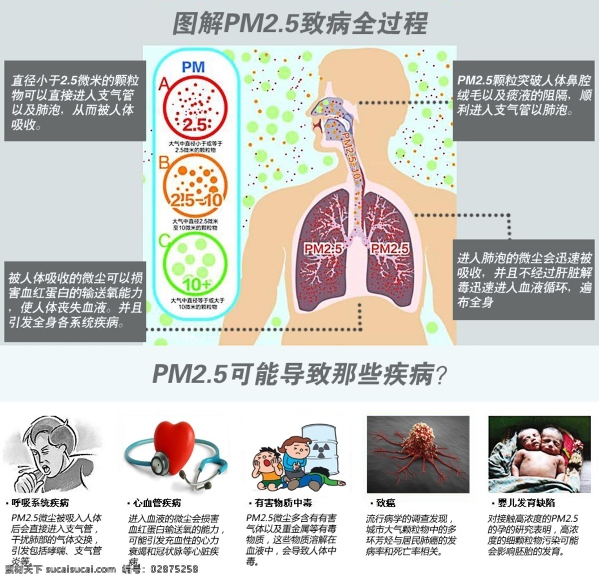 pm2 图解 pm2.5 疾病 空气危害 呼吸 白色