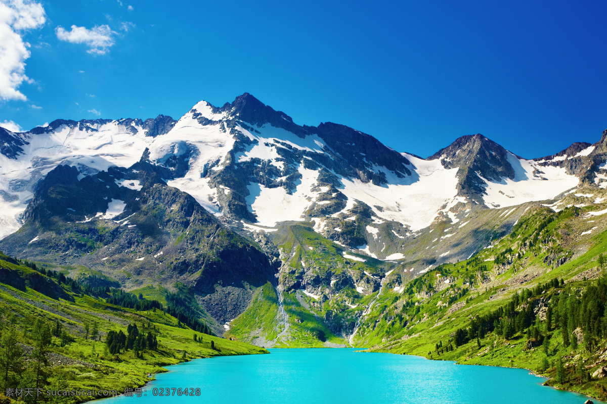 蓝天 下 美景 白云 树 草 高山 湖水 雪山 自然景观 山水风景 风景图片