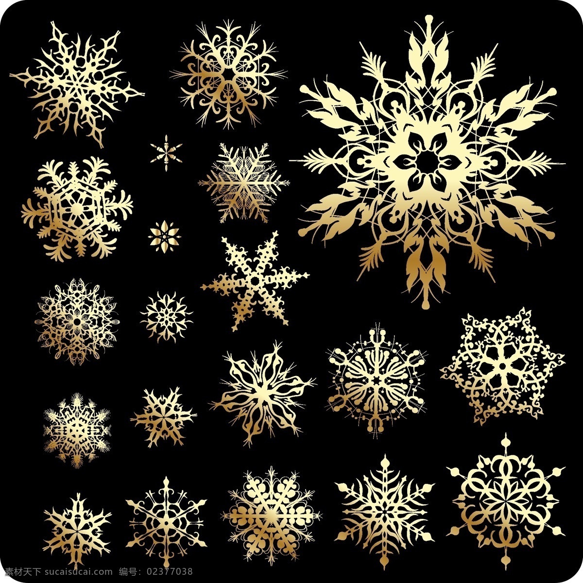 金色雪花 圣诞节 喜庆 节日素材 新年素材 金色 雪花 花纹 底纹背景 其他生物 生物世界 矢量素材 黑色