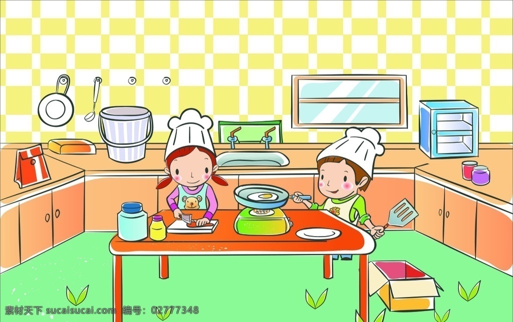 卡通厨房 幼儿 卡通 厨房 儿童厨师 厨师 卡通厨师 矢量素材 卡通设计