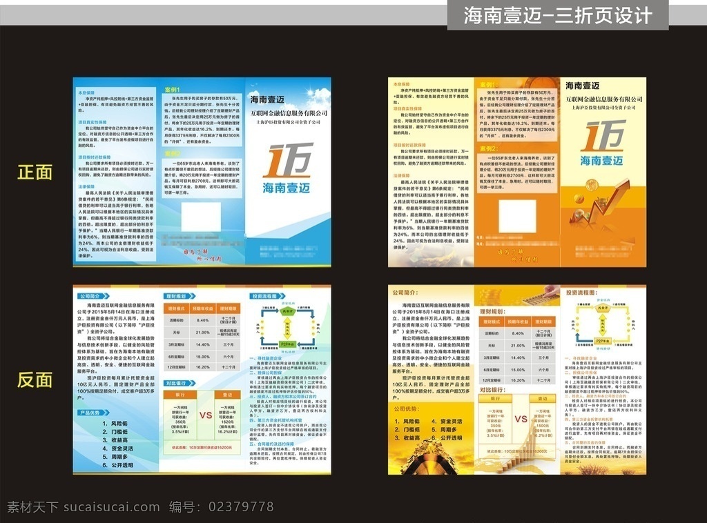 互联网金融 三折页 科技蓝 金色 简约 标志 vi设计