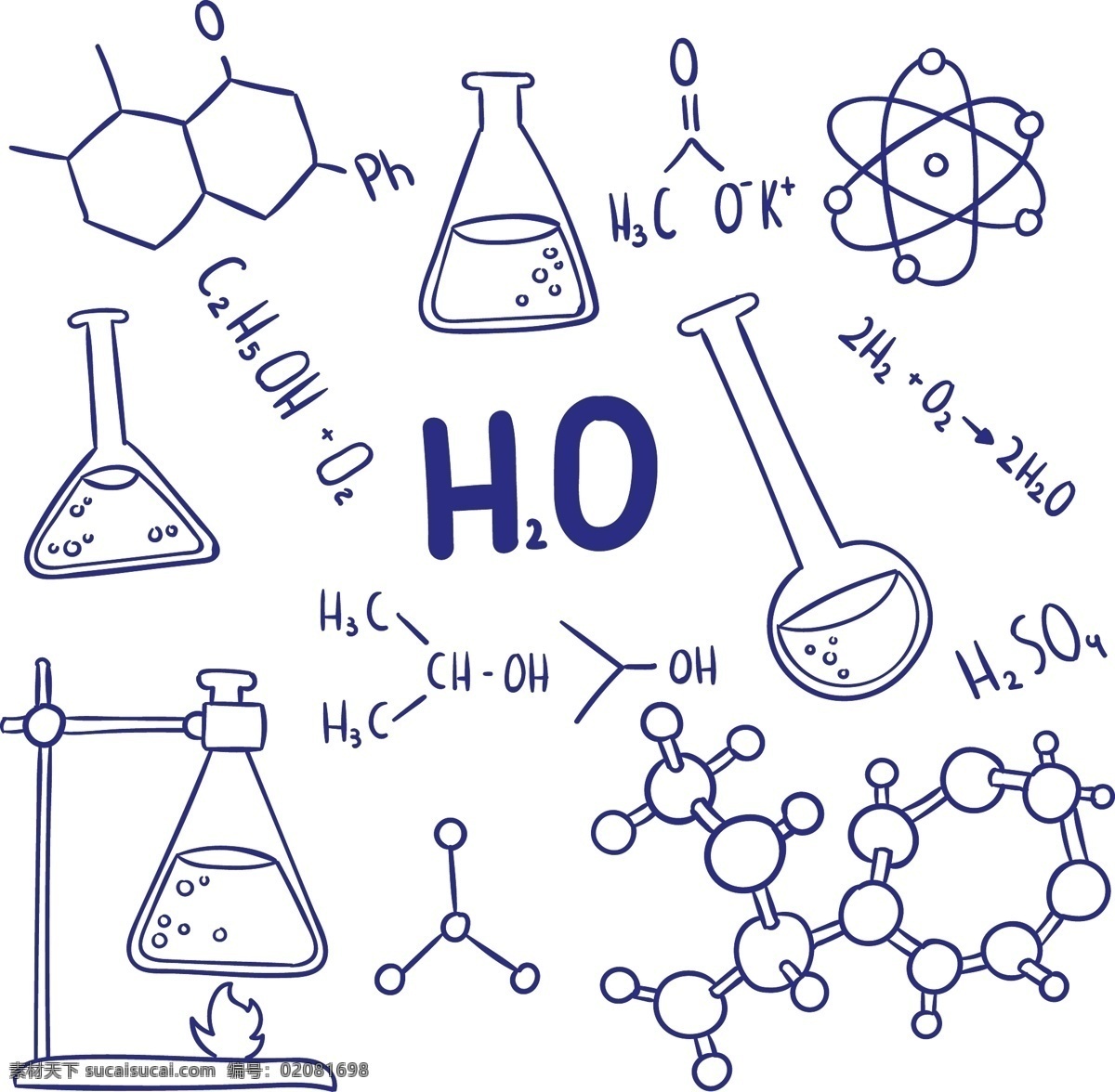 化学元素 化学符号 元素 化学图标 化学容器 卡通化学图标