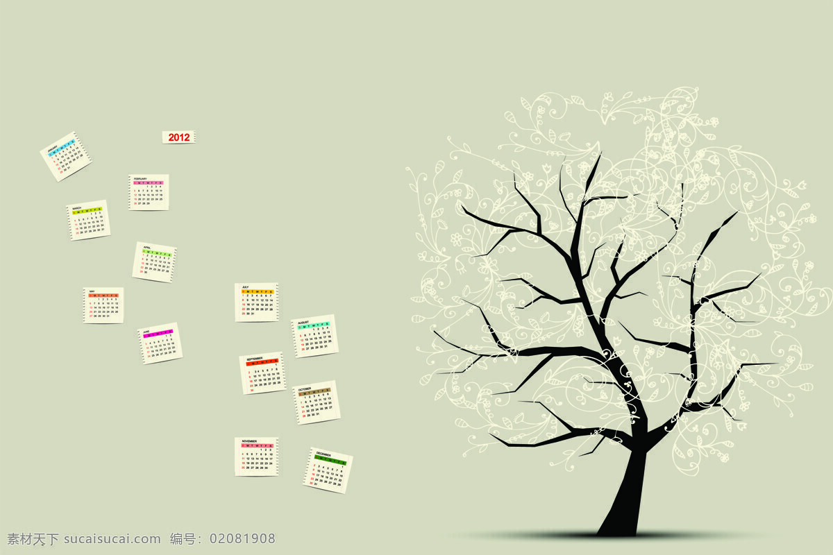 树木免费下载 底纹边框 灰色底纹 日历 设计图 树木 移门图案 装饰素材