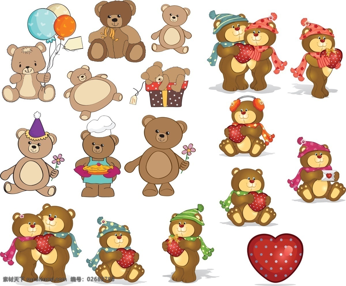 卡通熊 精美熊 熊卡通设计 恋爱熊 爱情熊 抱抱熊 可爱卡通熊 心 分层素材 动漫动画