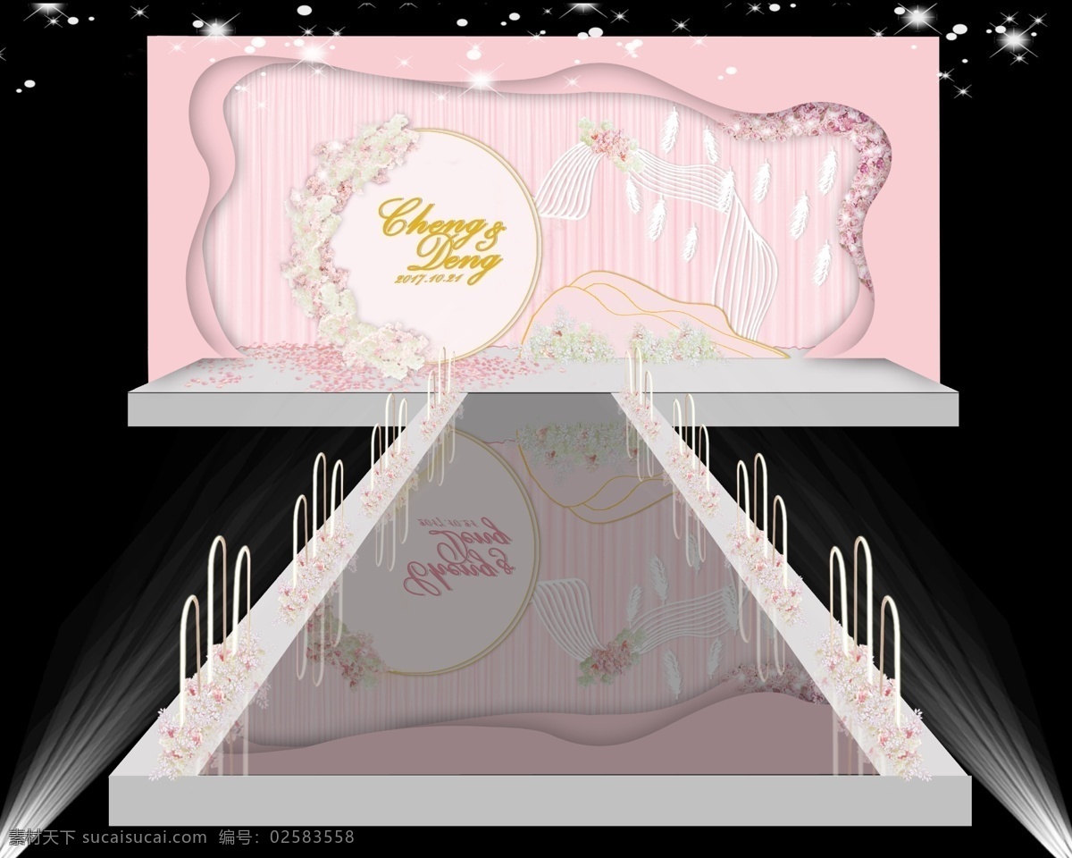 可爱 浅 粉色 婚礼 舞台 线条 模板 浅粉色 少女 工装