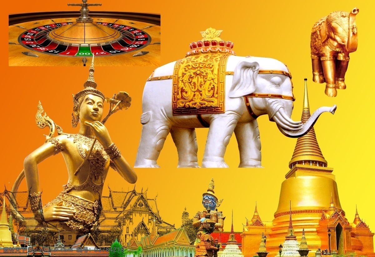 泰国 建筑 大象 金象 转轮 泰国佛像 泰国建筑线条 金色 泰国文化 赌博 泰国塔 分层