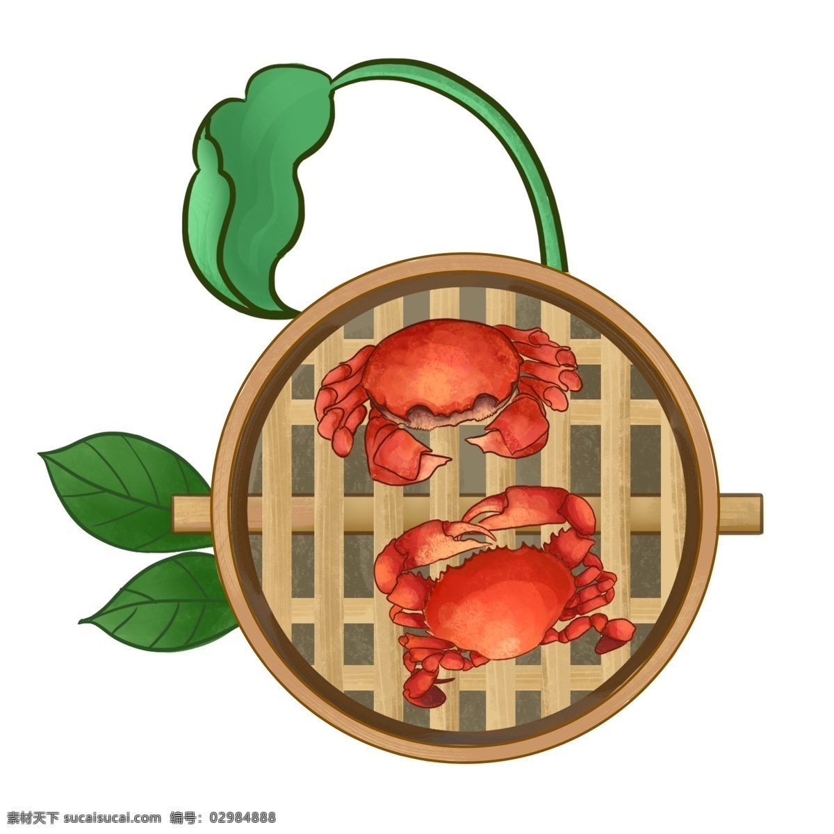 商用 蒸笼 里 蟹 可商用 手绘 叶子 装饰图案