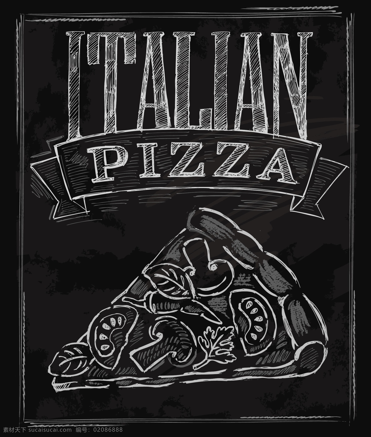 西餐厅 黑板 背景 粉笔 字画 菜单 矢量 披萨 黑色 简约 卡通 设计素材 平面素材