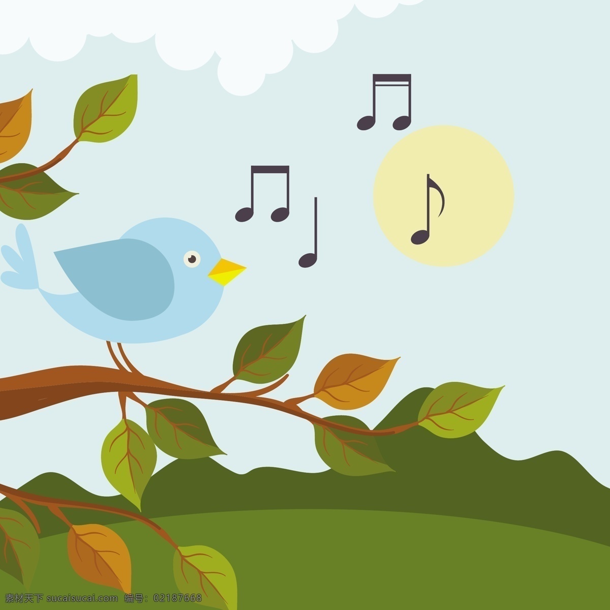 音乐插图与鸟 背景 音乐 自然 卡通