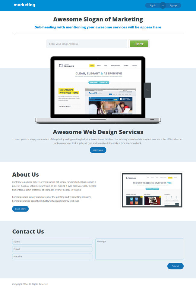 营销 型 网站 模板 笔记本 蓝色 css3 网页素材 网页界面设计