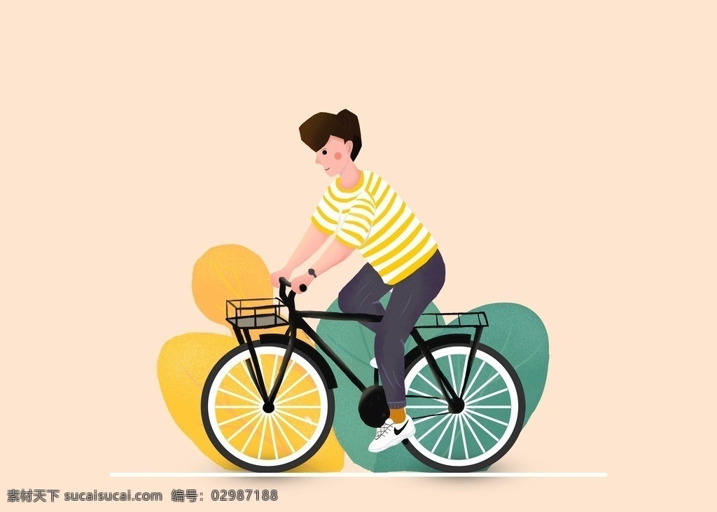 骑车子的男孩 插画 手绘 男生 原创 自行车