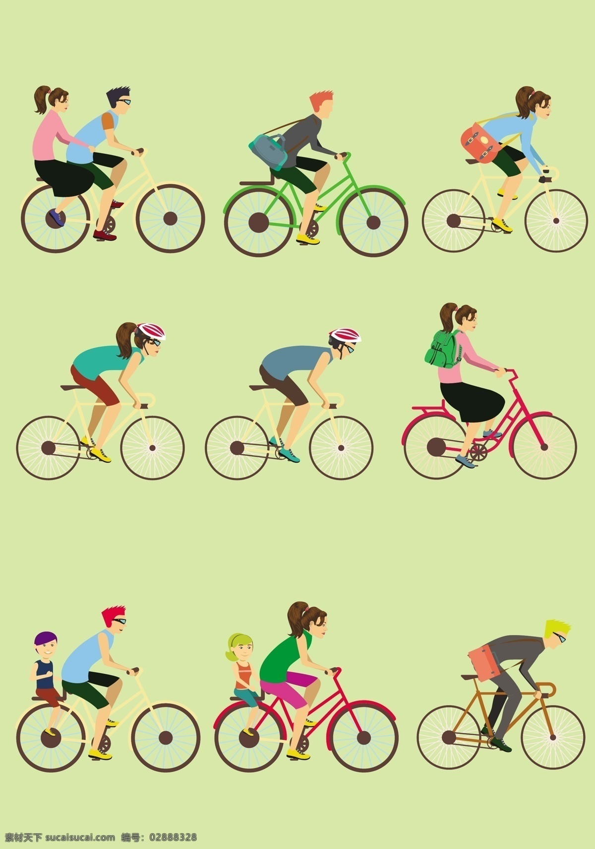 自行车 骑 矢量 插图 彩色 平面 自由 骑行 运动 矢量图