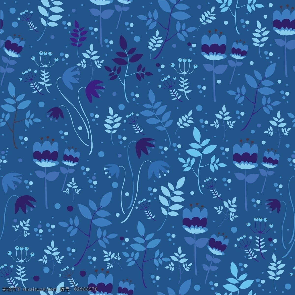 花卉图案设计 背景 图案 花卉 蓝色背景 树叶 自然 花卉背景 蓝色 花卉图案 墙纸 颜色 丰富多彩 无缝模式