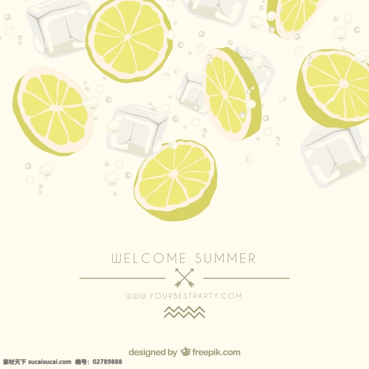 柠檬 切片 冰块 矢量 夏季 冷饮 凉爽 水果 矢量图