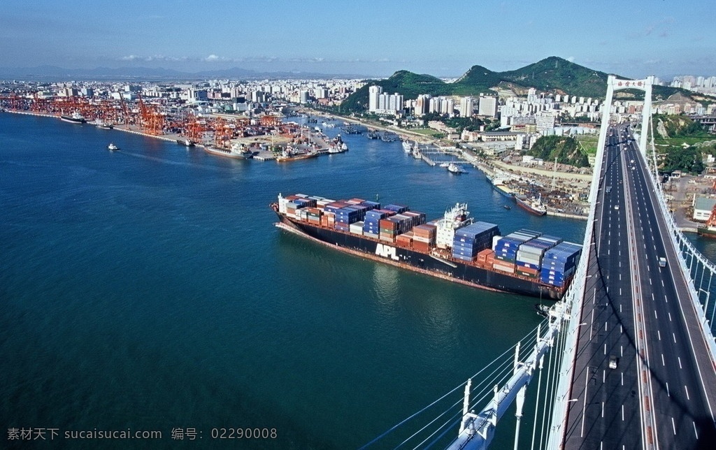 港口 大桥 海 船 厦门风景 风景 轮船 厦门 海港 海水 海岸 天空 鸟瞰图 湖里区 安静的海 蓝天 国内旅游 旅游摄影