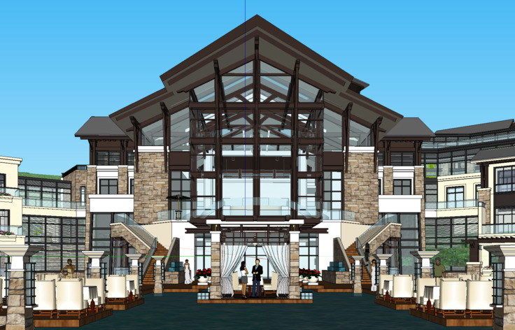 东南亚 风格 凯宾斯基 山地 酒店 skp 模型 sketchup 建筑 青色 天蓝色