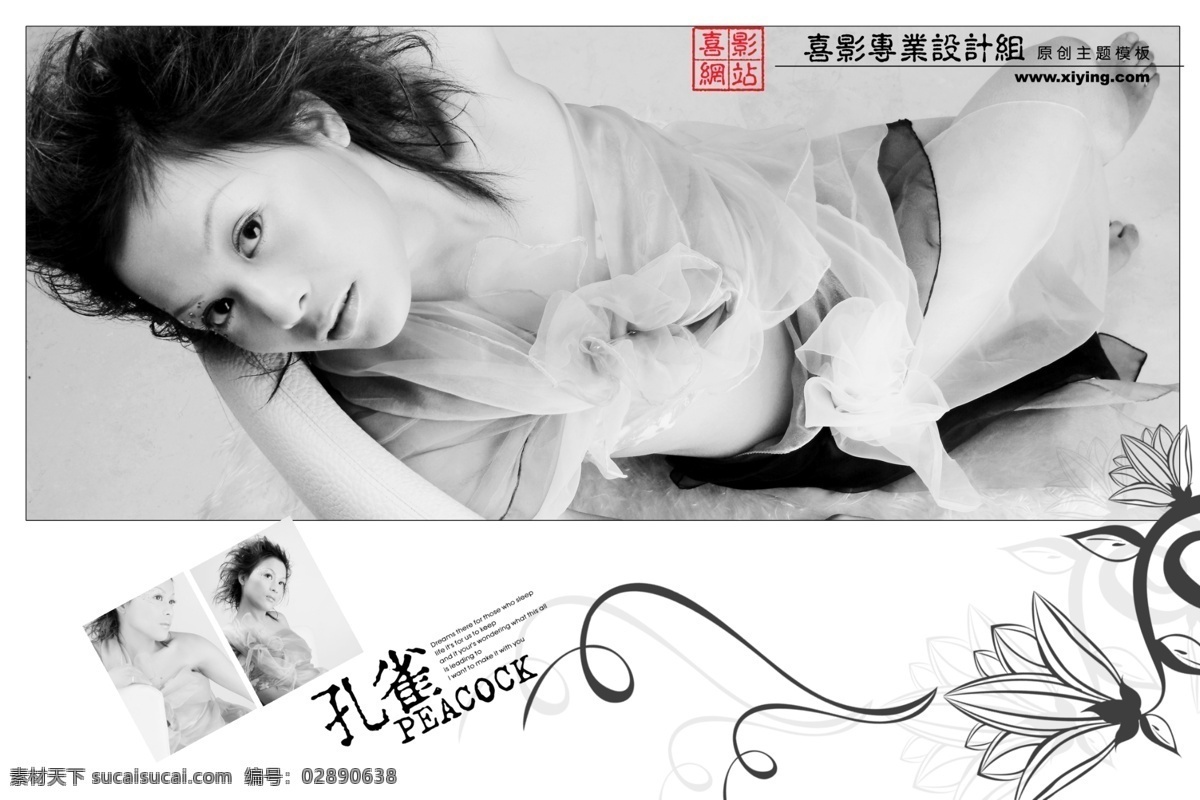 美丽 孔雀 写真 模板 底纹 简单背景 藤蔓 psd源文件 婚纱 儿童 相册