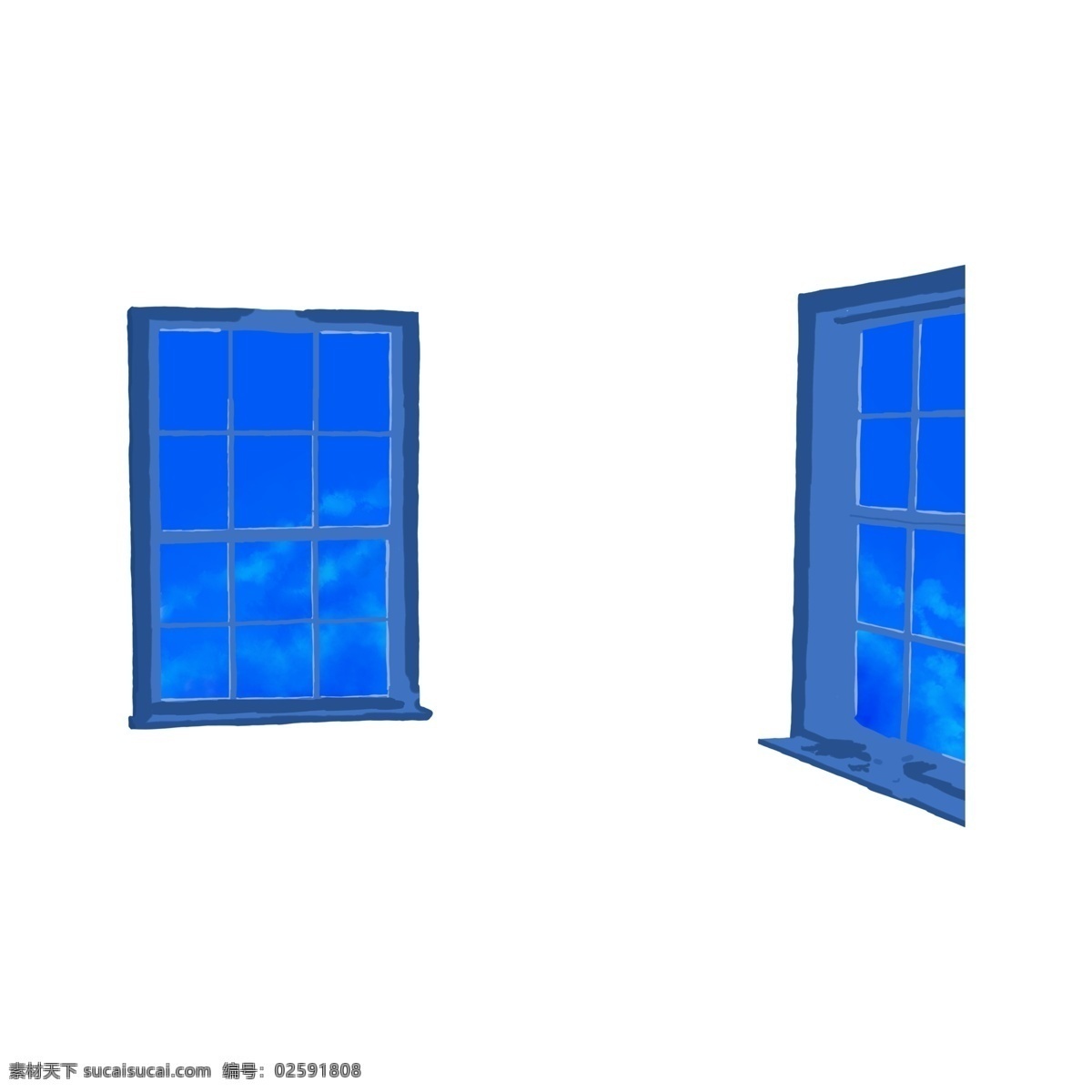插画 窗户 天空 免 抠 两扇窗 手绘窗户 窗户免抠 卡通窗户 动漫 动画 蓝天 白云 云朵 长方形 玻璃