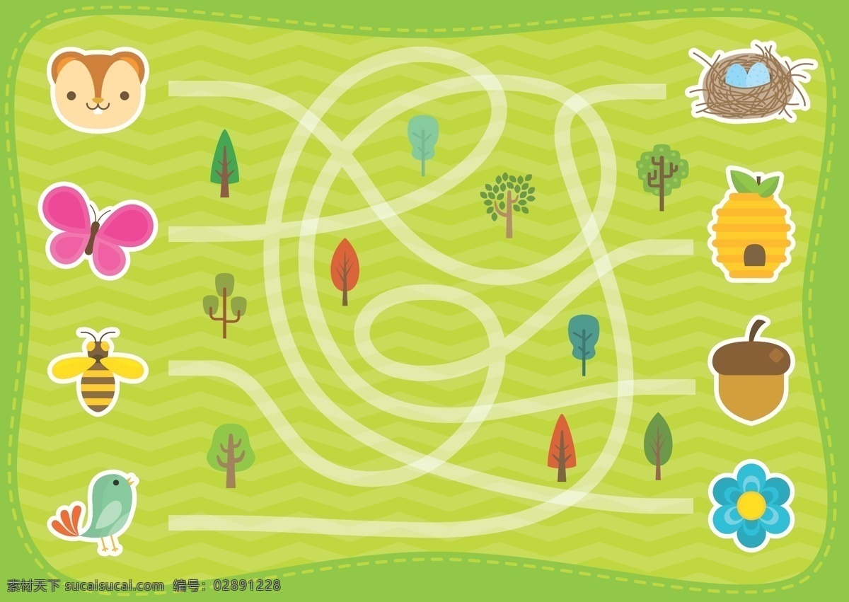 森林迷宫向量 迷宫 迷宫游戏 发现 拼图 轨道 松鼠 路径 螺母 叶子 孩子 好玩 探路者 正确的方式 绿色的背景下 生物 林地动物 动物卡通 可爱 娱乐 卡通人物 森林里的动物 卡通 林间小径
