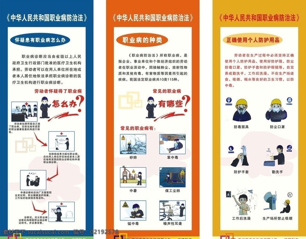 职业病防治法 职业病的种类 防护用品 展板 模板 矢量