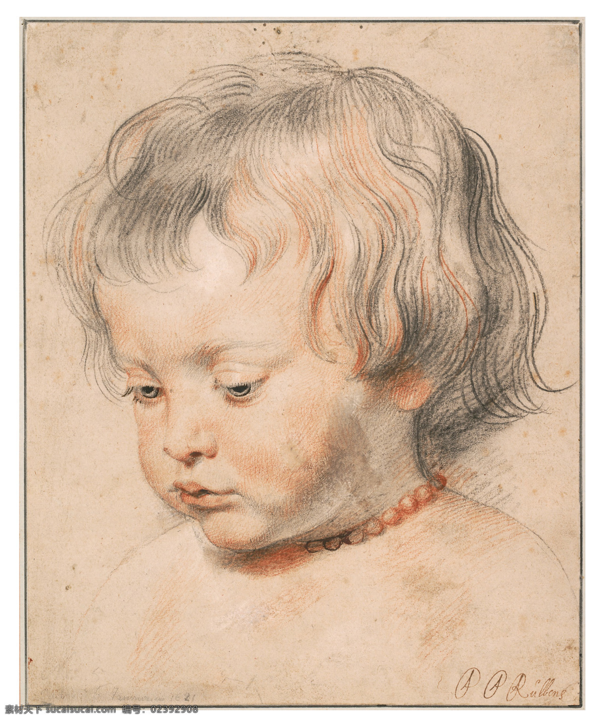 鲁本斯素描 素描 头像 飘逸 小孩头像 生动 蓬松 头发 鲁本斯 绘画书法 文化艺术