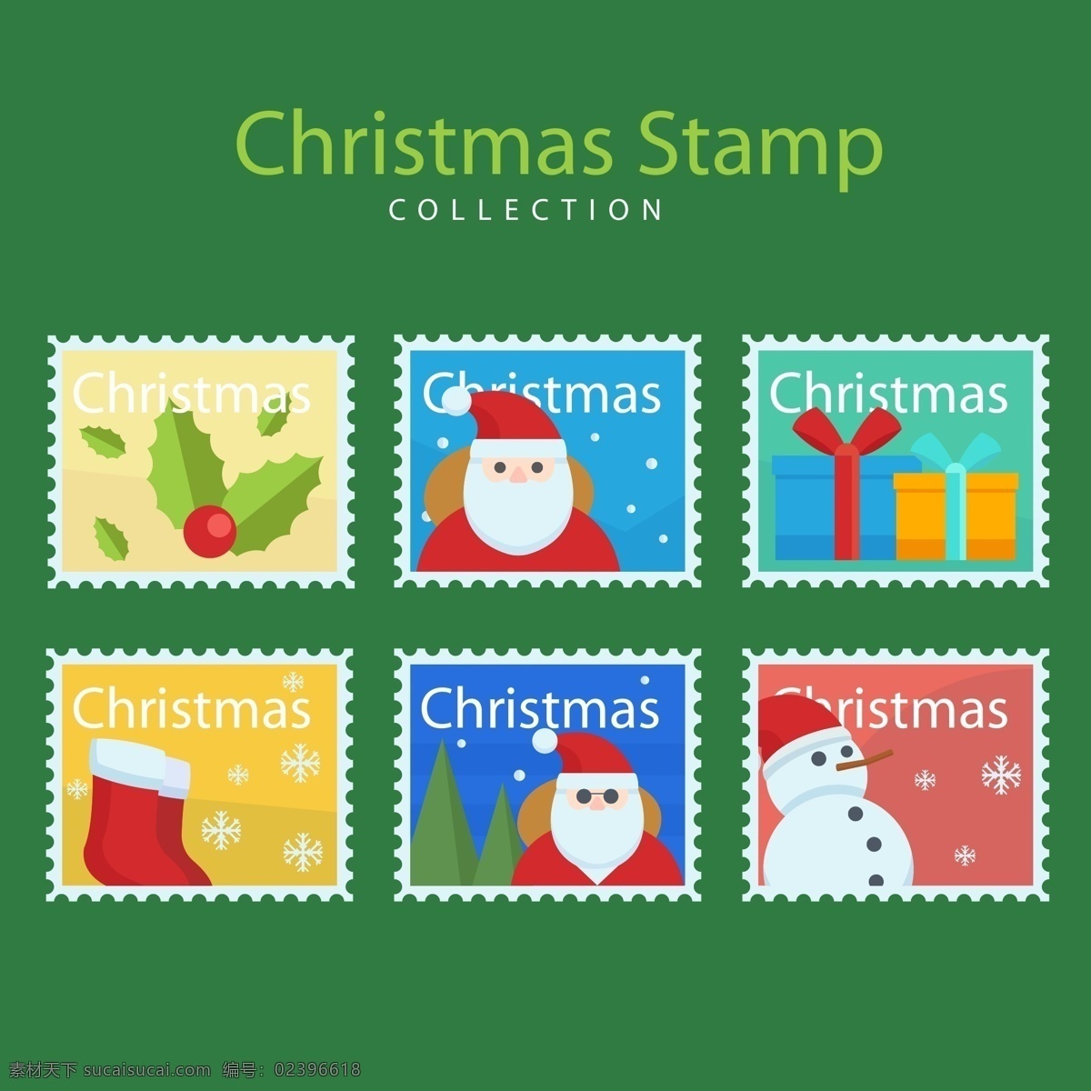 卡通 图案 圣诞 邮票 标签 礼物 圣诞节 矢量素材 圣诞老人 雪人 圣诞袜