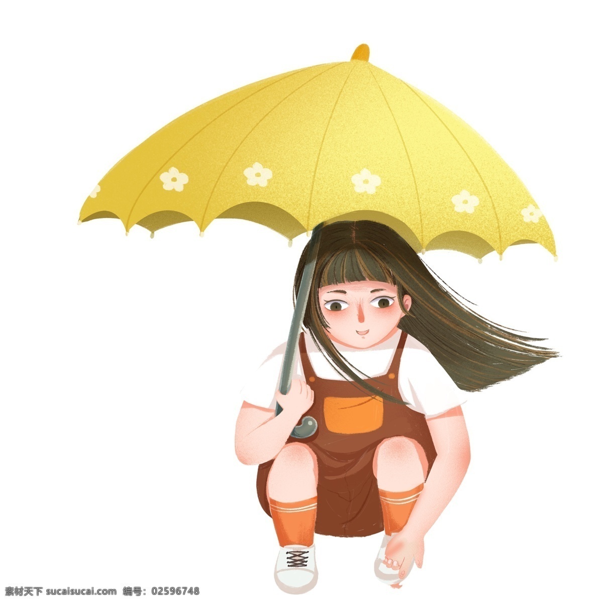 手绘 小 清新 撑 雨伞 女孩 卡通 女孩子 插画 撑伞 人物 小女生 可爱 黄色小伞