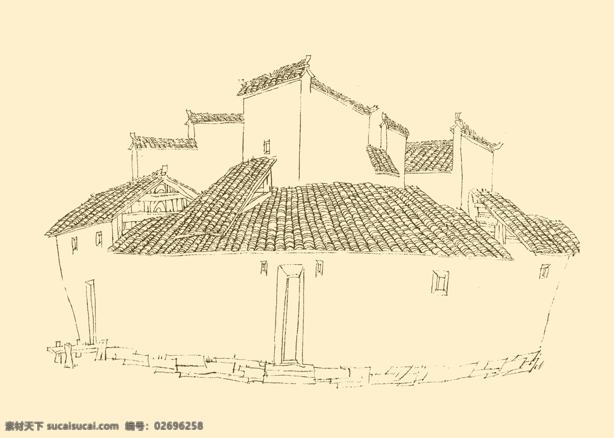 皖南古民居 白描 构图 建筑 古建筑 线描 勾勒 线条 民居 速写 钢笔画 徽派建筑 皖南 古 资料集 风景 分层 源文件