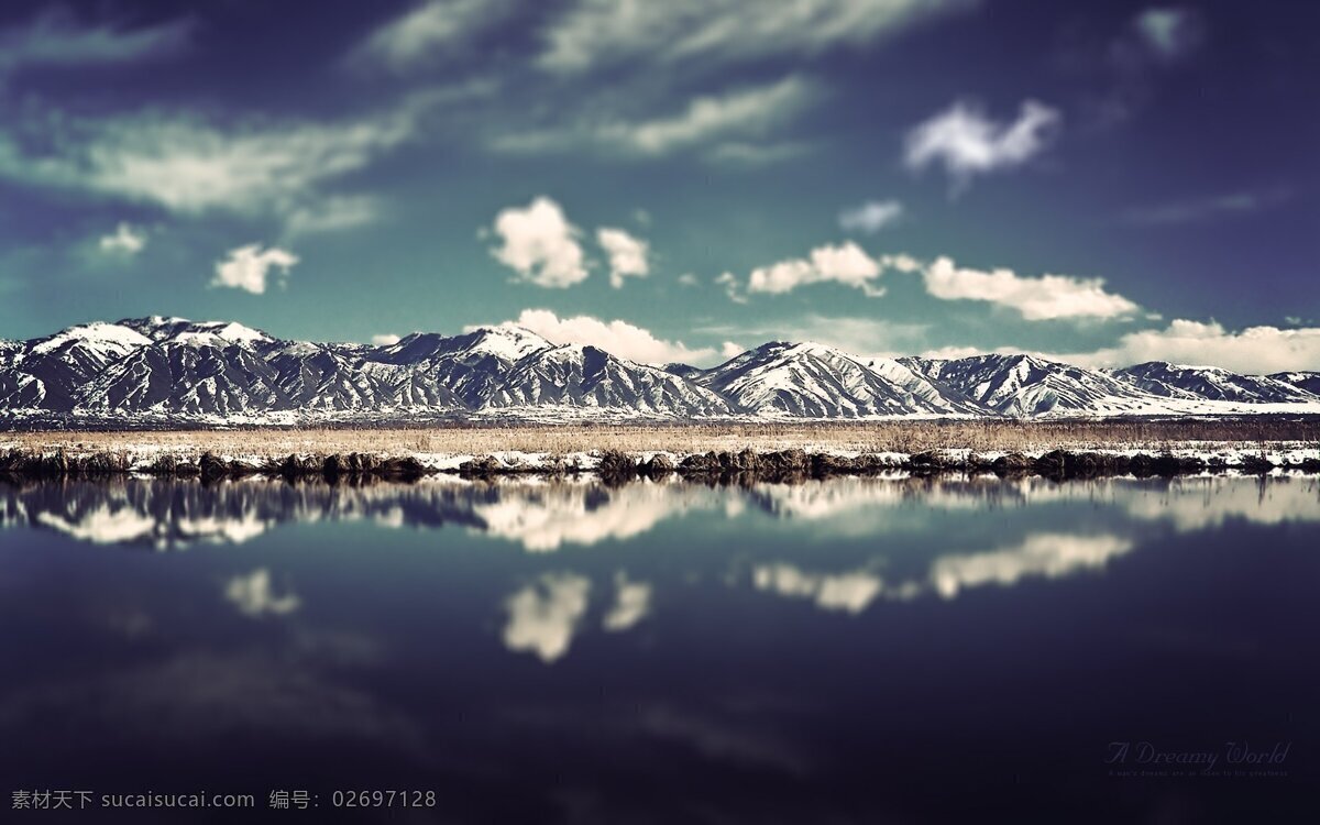 海边 风景 白云 倒影 海水 蓝天 雪山 生活 旅游餐饮