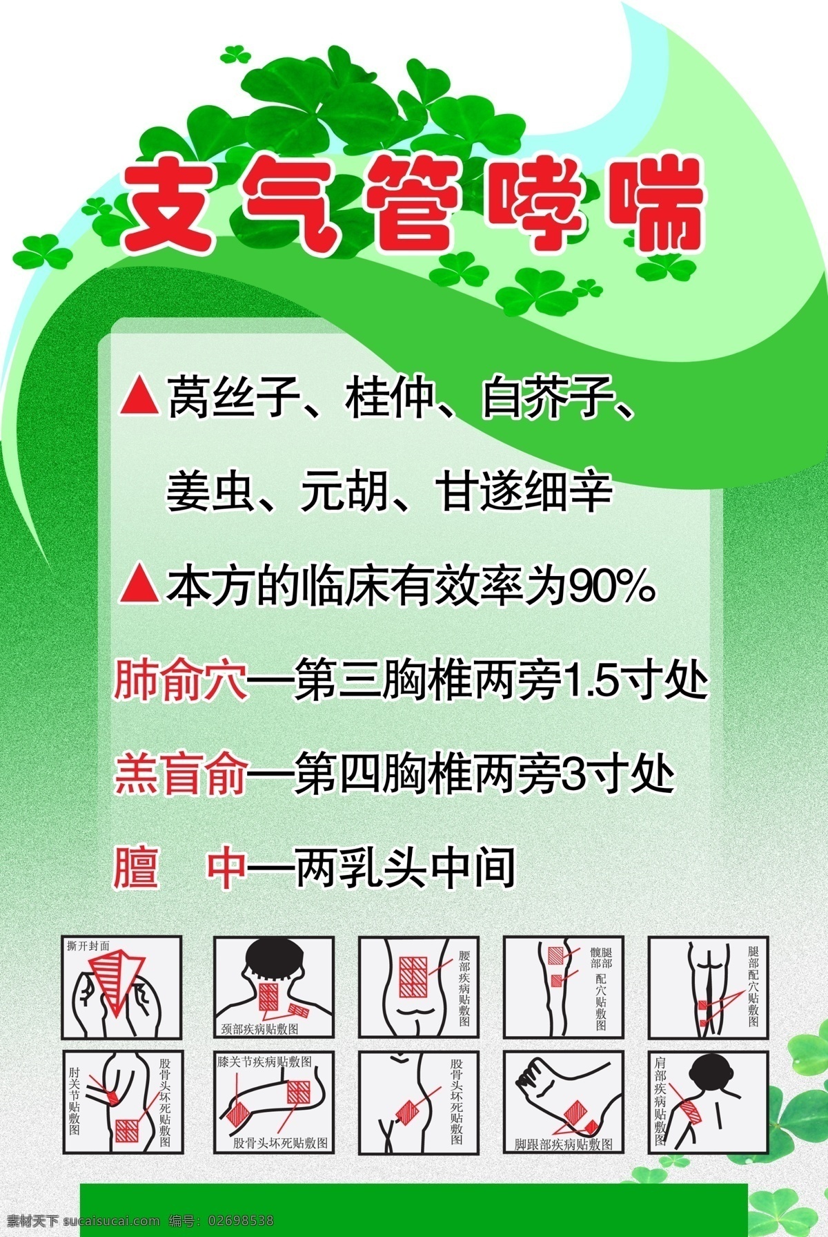 支气管哮喘 绿色背景 绿叶 人体穴位图 关节图 分层