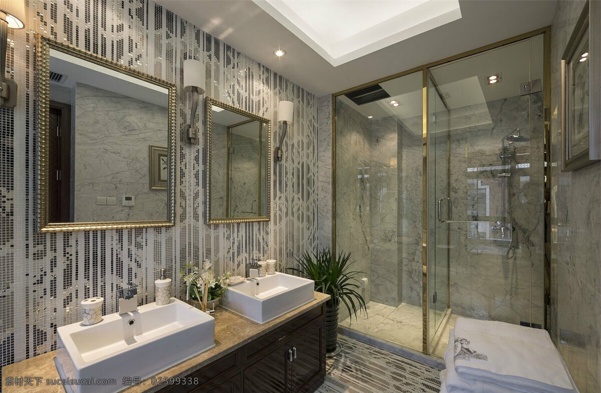 现代 新 中式 轻 奢 风格 浴室 隐形 门 装修 效果图 简约 新中式 轻奢风格 浴室装修 玻璃移门 隐形门