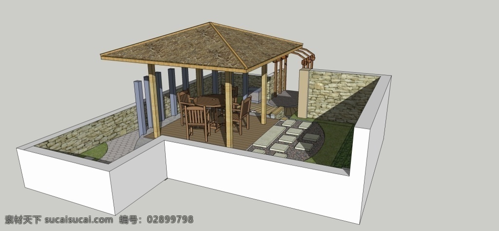 景观设计 休闲区 效果图 skp 格式 景观小品 凉亭 小花园 小庭院 草图模型