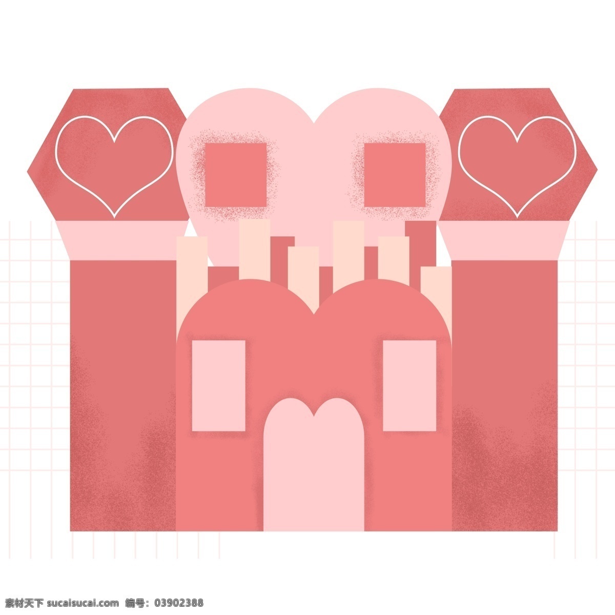 粉色 童话 风 城堡 商用 元素 扁平化 童话风 卡通 插画设计
