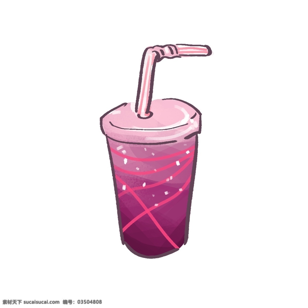 夏日 清新 季节 冷饮 夏天 夏季 蔓越莓 玫红 饮料 饮品 吸管 奶茶 果汁 条纹 插画