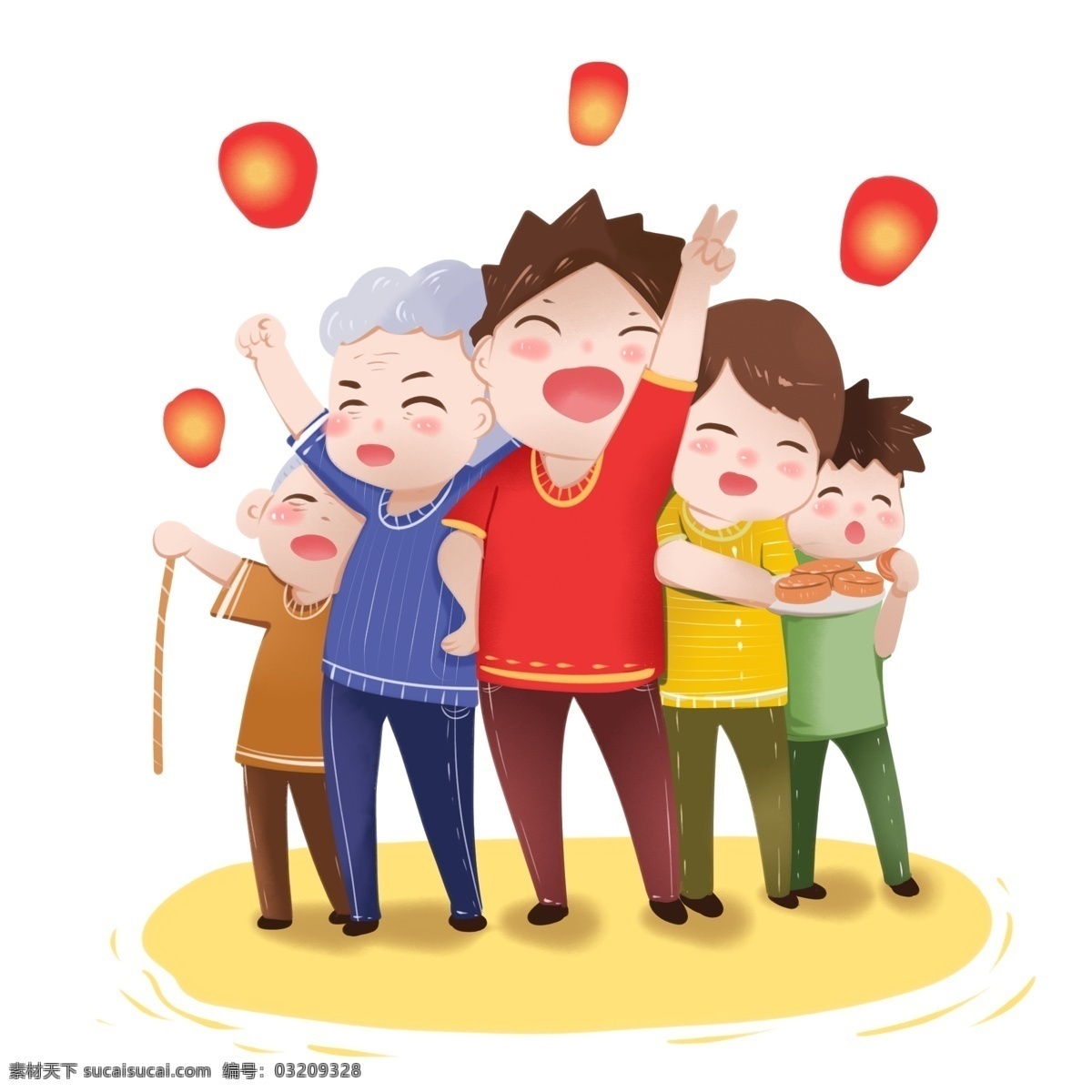 中秋节 大团圆 合家 欢乐 八月十五 许愿灯 吃月饼 全家福