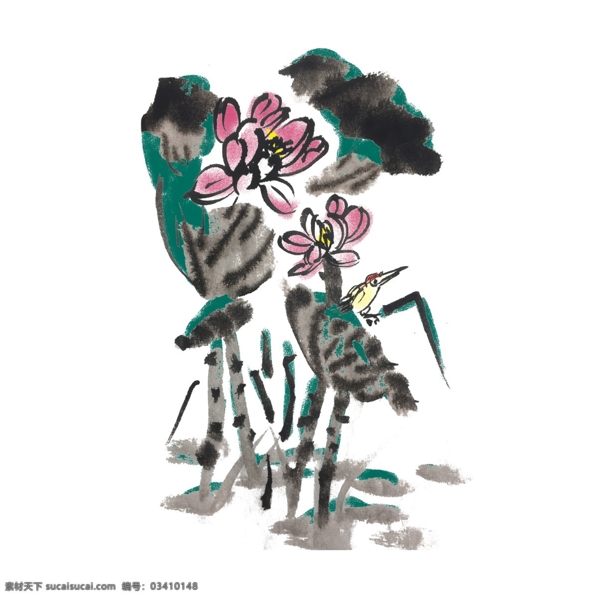 水墨 荷花 手绘 插画 夏季 夏天 荷叶 出水芙蓉 芙蓉 中国风 古风 水墨风 墨迹 彩色 春天 生动 花草 国风