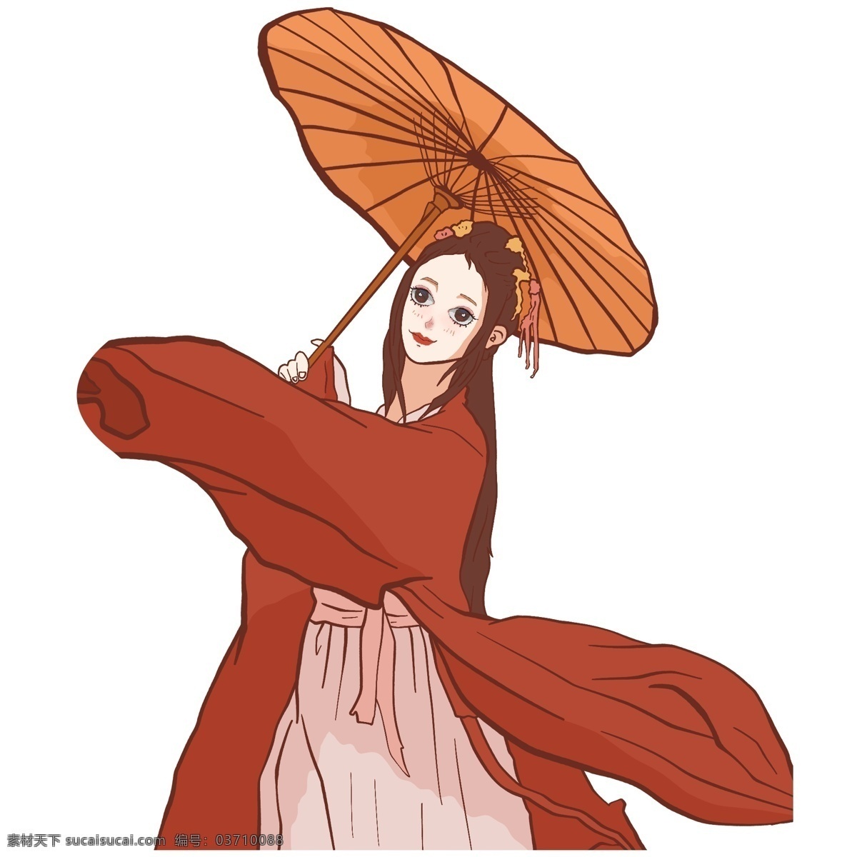 古风 古代 美女 人物 插画 古典 卡通 红色 少女 女子 人物素材 汉服