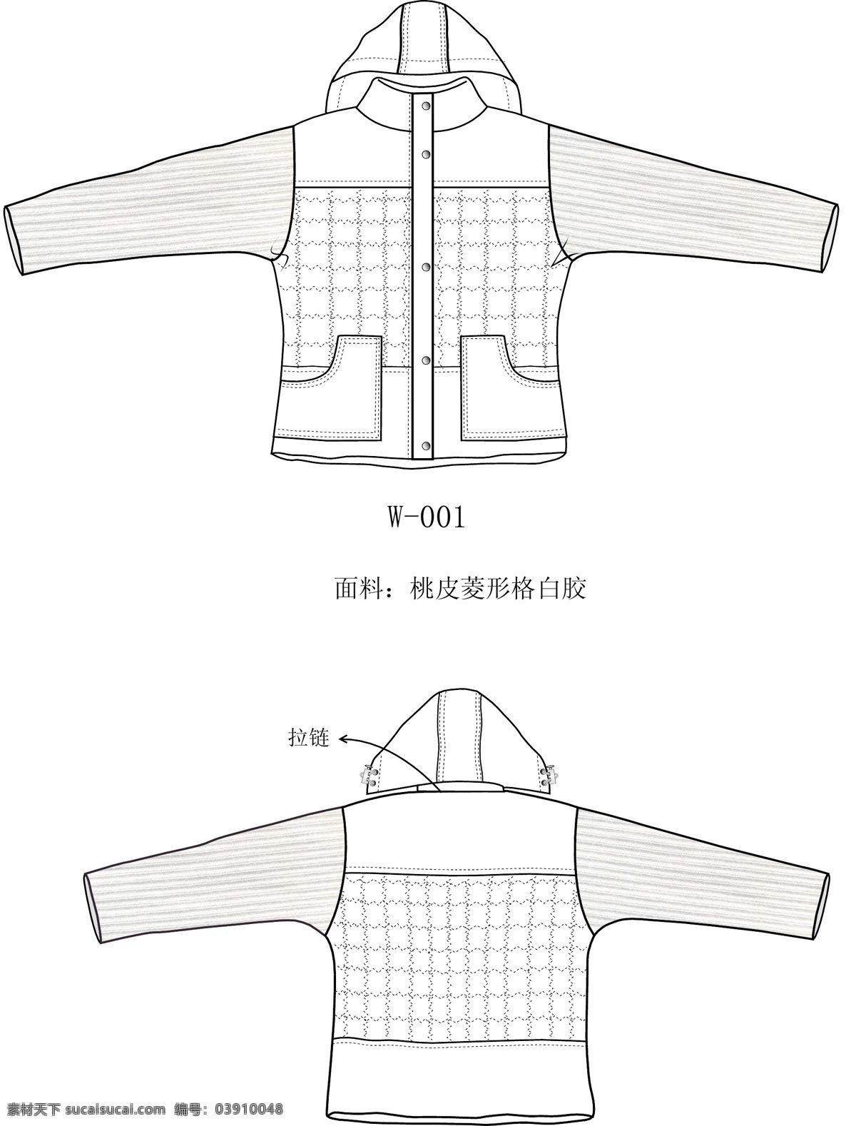 女 薄 棉服 w002 服装 款式 配色 图稿