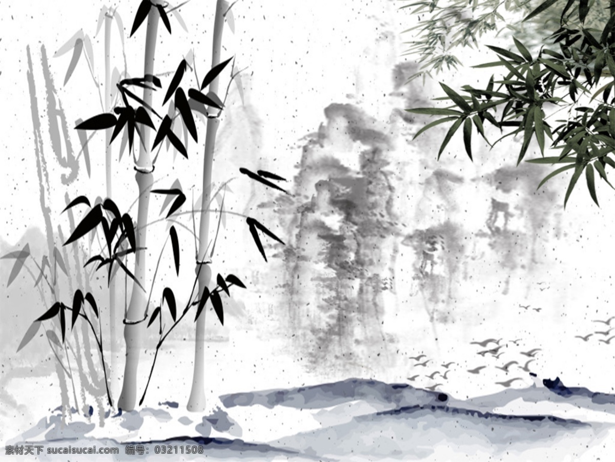 竹子 山峰 背景 墙 水墨 国画 中国风 背景墙 背景墙设计 源文件