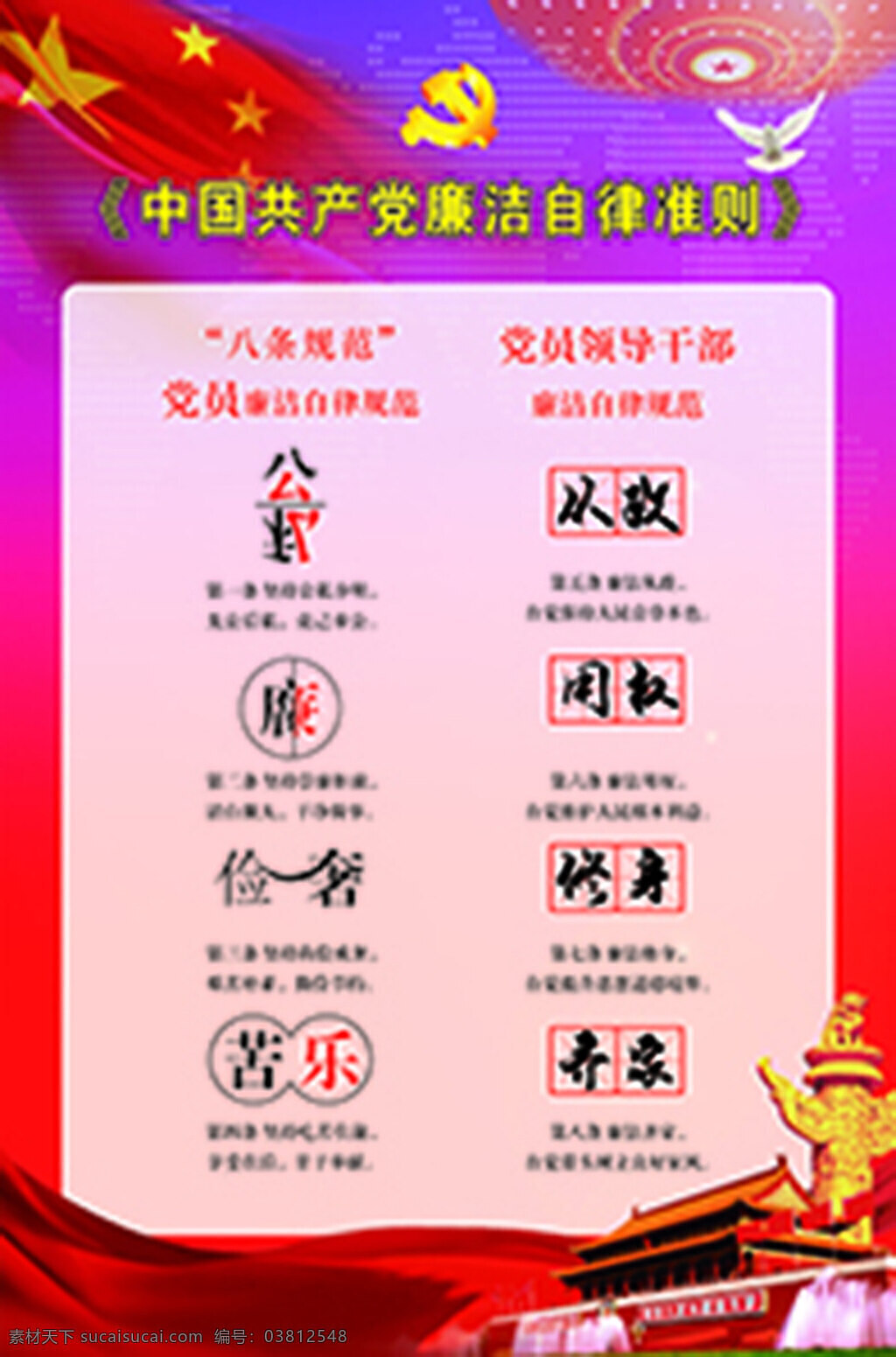 一图读懂 中国共产党 廉洁自律 准则 八条规范 红色
