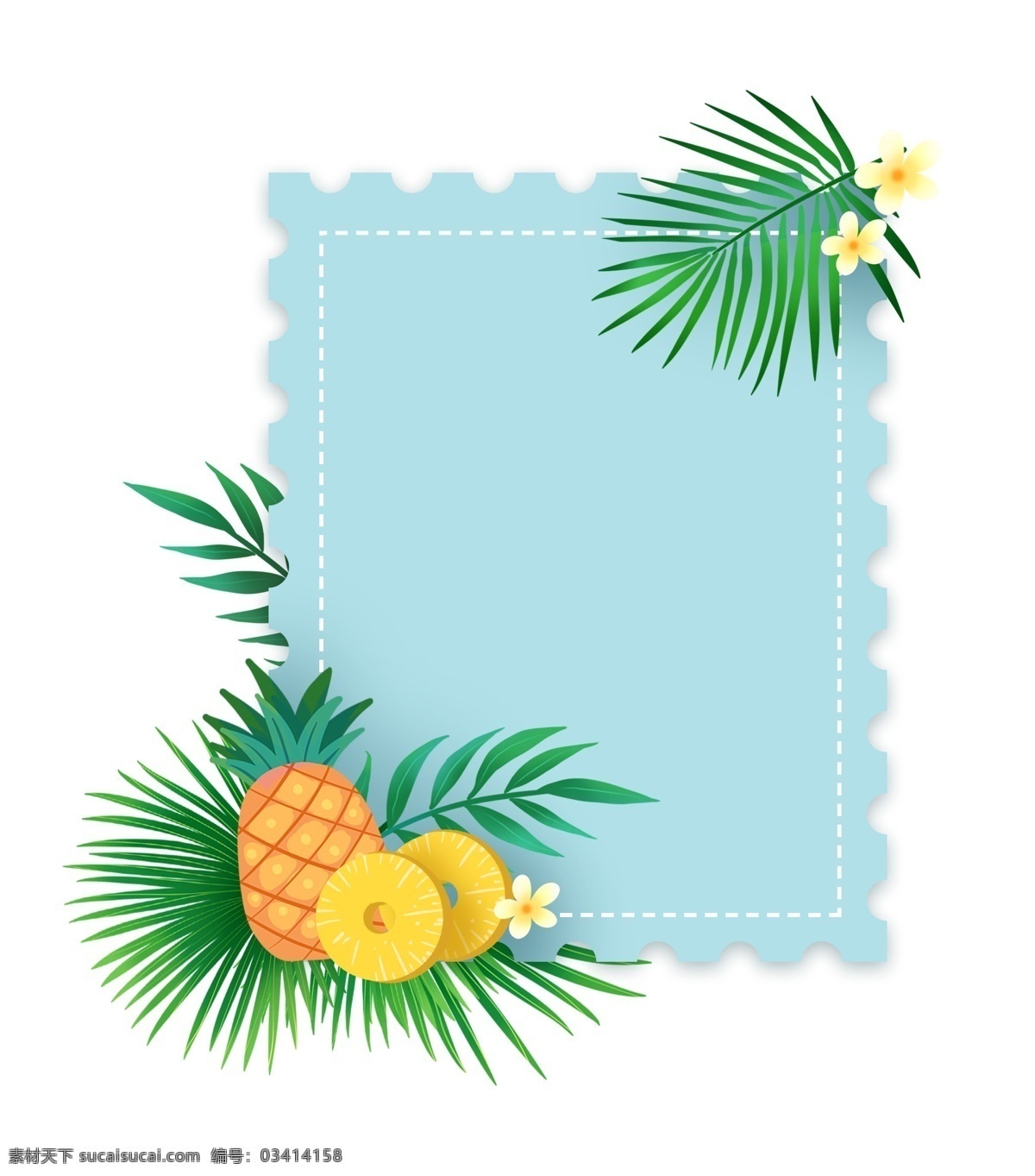 夏季 水果 菠萝 文本 框 免 抠 夏天 凤梨 小清新 蓝色 植物 叶子 绿叶 水果边框 菠萝边框 黄色 热带水果 文本框 花朵
