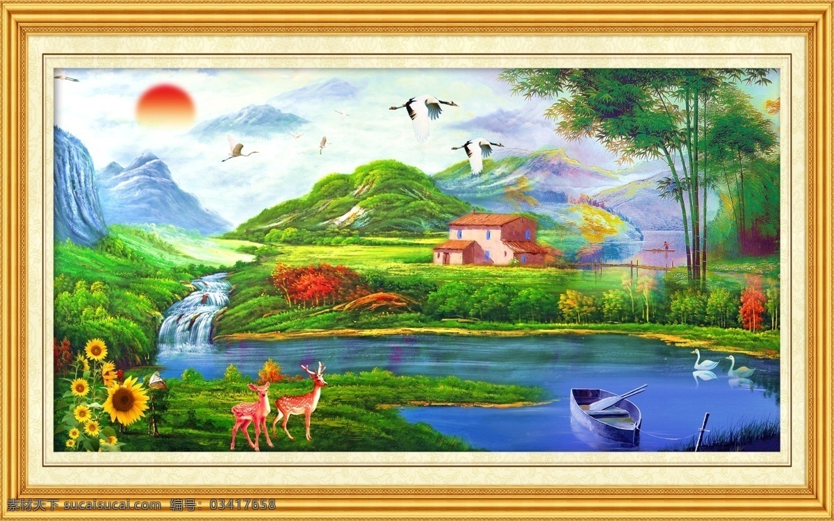 山水画 油画 风景 水墨画 景物 美丽