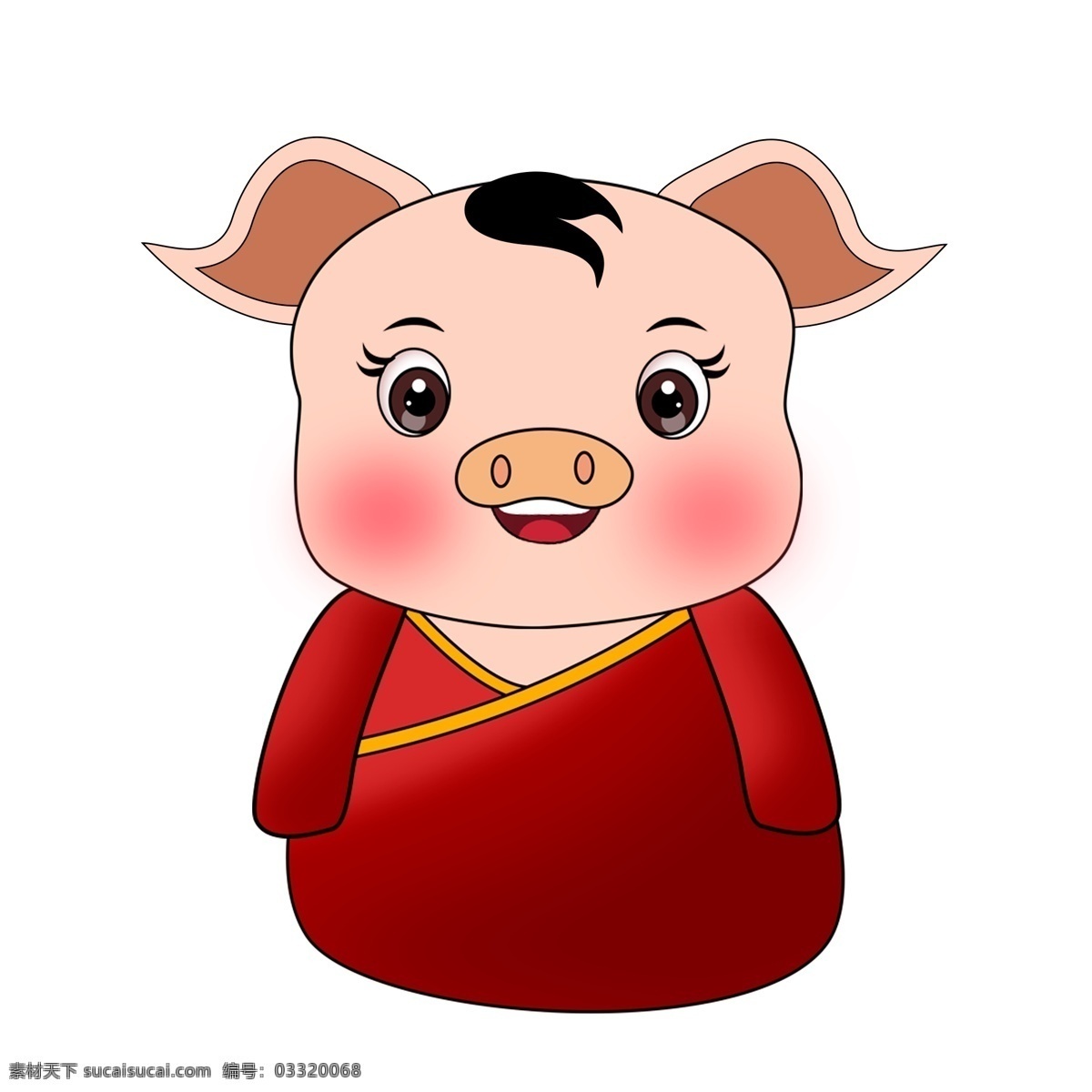 中国 风 猪 小孩 简约 卡通 可爱 小猪 红色 中国风 2019年 小猪形象 猪年形象