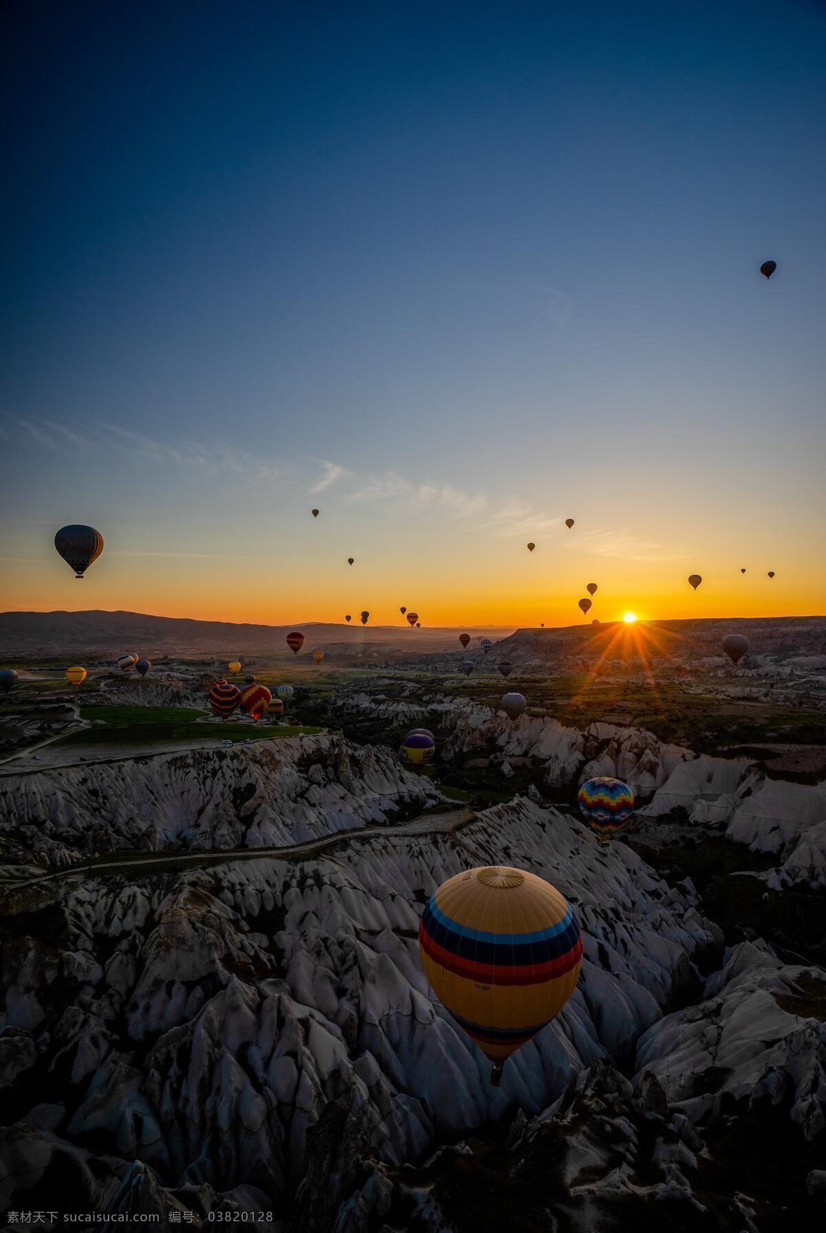 热气球 山顶 太阳 日出 形象页 自然景观 自然风景