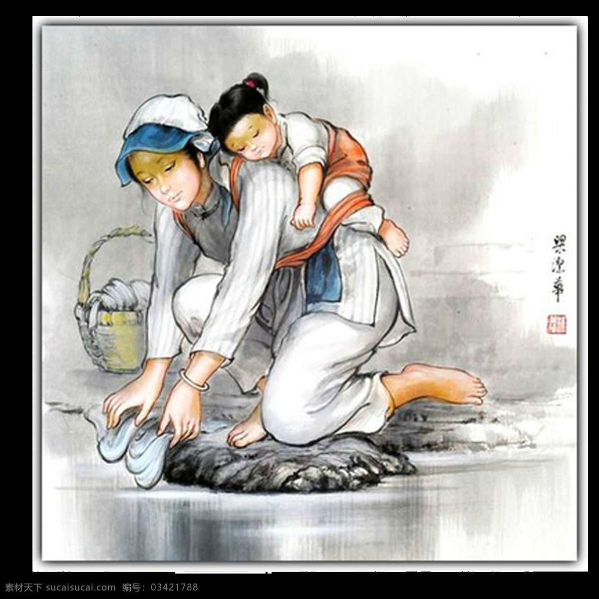 背着 孩子 洗 衣服 母亲 河边 妈妈 免扣素材 母爱 透明素材 辛劳 装饰图片